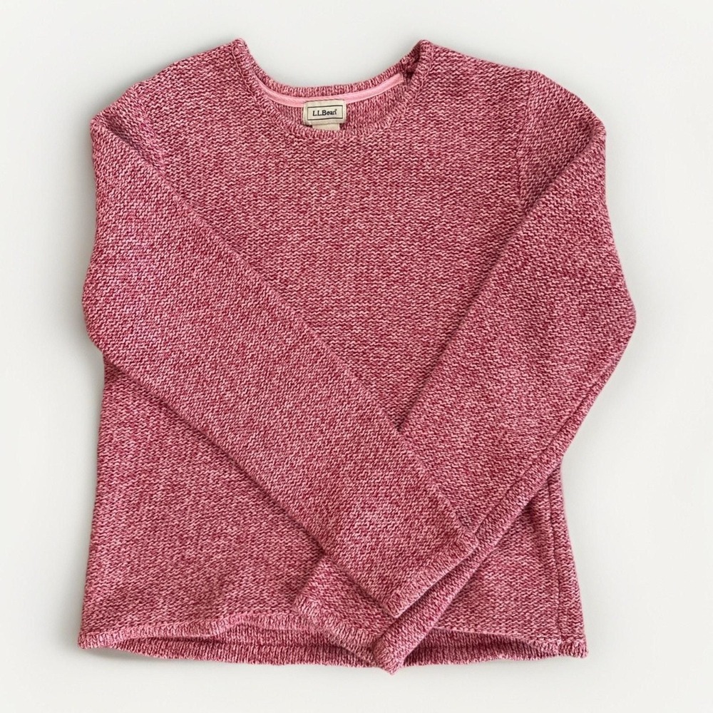 LL Bean Women XS Pink Marled 100% Cotton Knit Crewneck Sweater Pullover Gorpcore